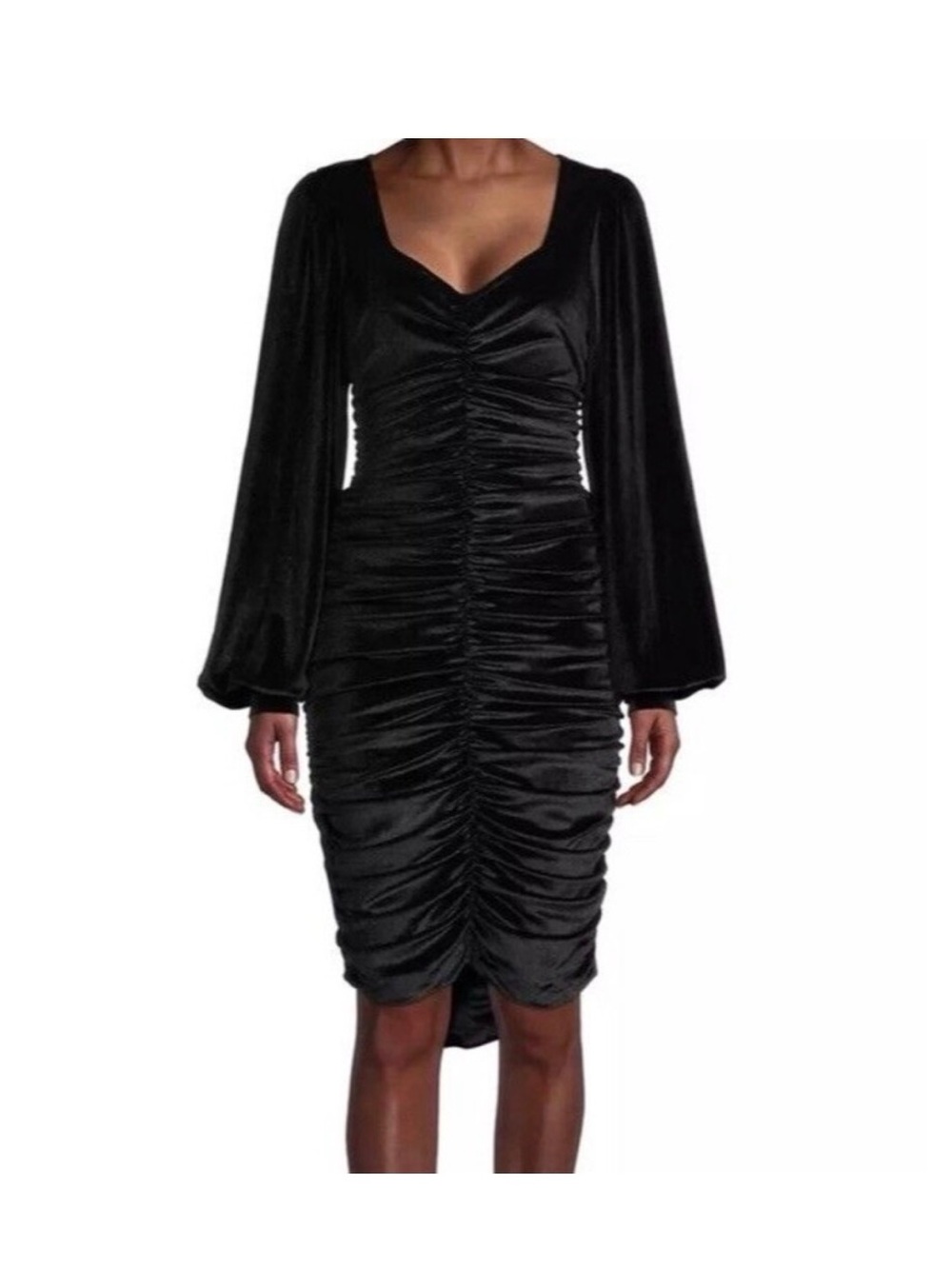 Rachel Parcell Black Velvet Ruched Midi Dress